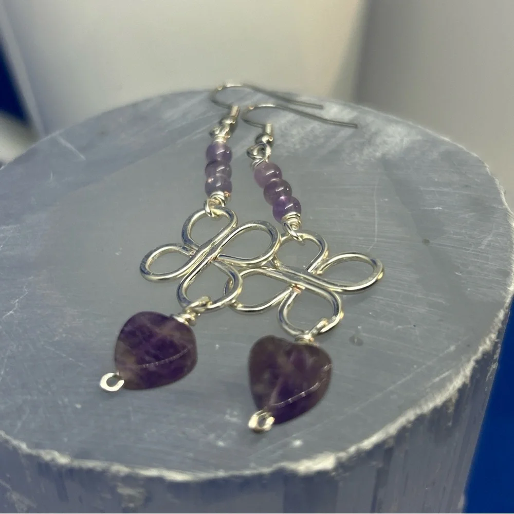 Silver and Purple amethyst Beaded Dangle Earrings handmade